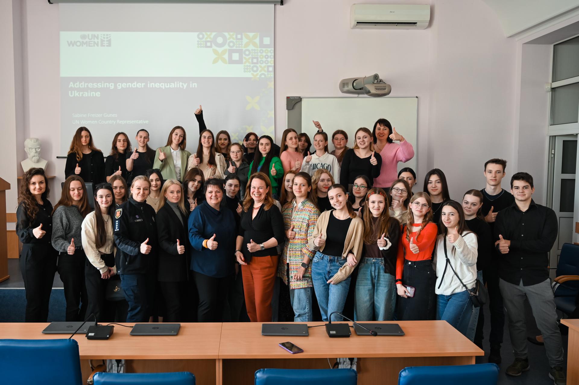 Head of UN Women in Ukraine Sabine Fraser Günes gives an open lecture to Polytechnic commu...