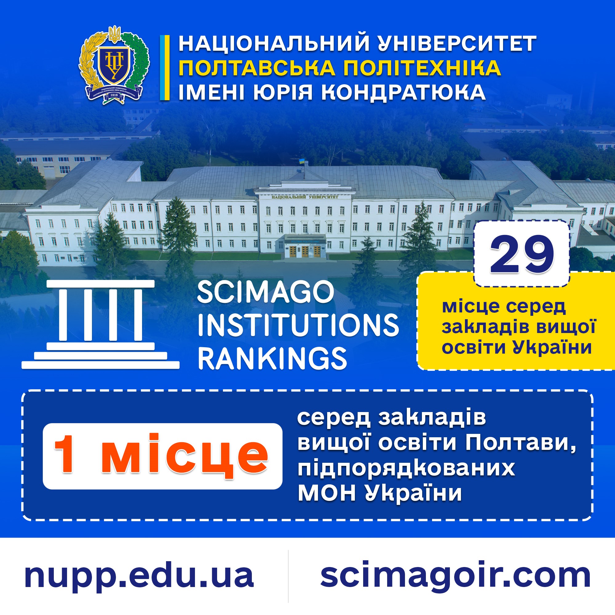 Scimago Institutions Rankings 2025: Полтавська політехніка – серед лідерів української осв...